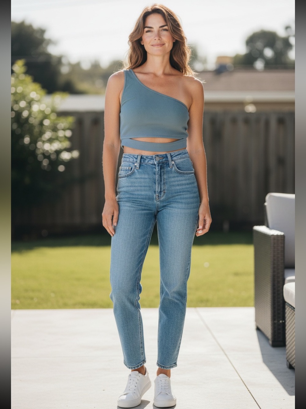 WHITE FOX ribbed one shoulder crop top